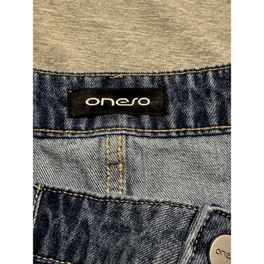 Oneso Women's Denim Mini Skirt M Blue Jean Utility Pocket‎ Strap Detail NWT - Picture 6 of 6